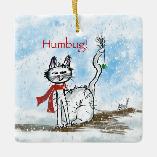 Kat en Naughty-muis met kerstversiering Keramisch Ornament (Voorkant)