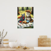 Kat en otter hebben een bos picknick poster (Keuken)