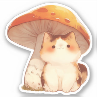 Kat en paddenstoel Sticker
