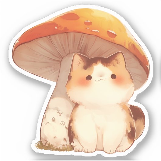 Kat en paddenstoel Sticker (Voorkant)