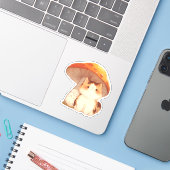 Kat en paddenstoel Sticker (Laptop met iPhone)