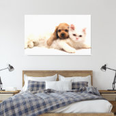 Kat en papaver canvas afdruk (Insitu (Slaapkamer))