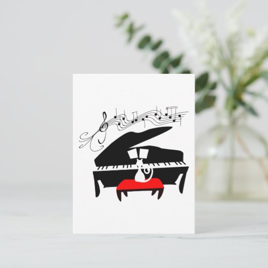 Kat en piano briefkaart (Staand voorkant)