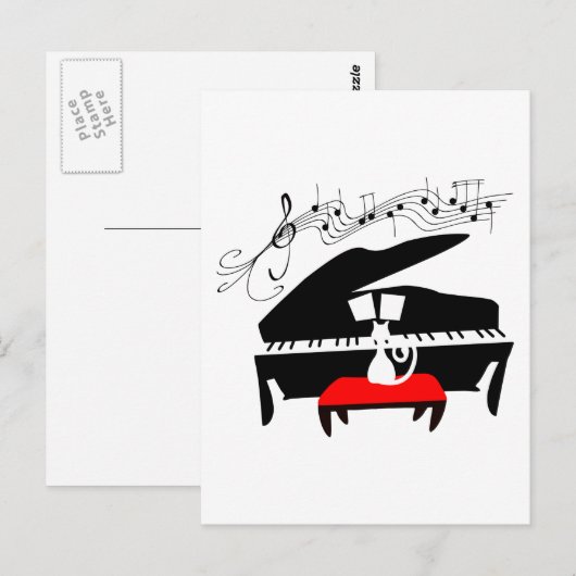 Kat en piano briefkaart (Voorkant / Achterkant)