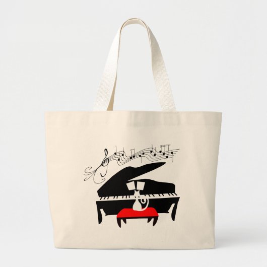 Kat en piano grote tote bag (Voorkant)