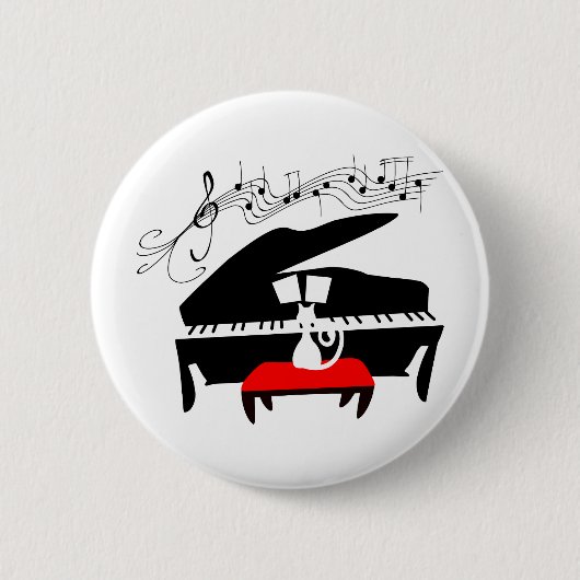 Kat en piano ronde button 5,7 cm (Voorkant)