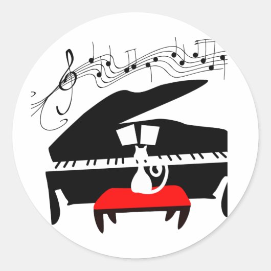 Kat en piano ronde sticker (Voorkant)