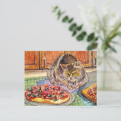 Kat en Pizza Briefkaart (Staand voorkant)