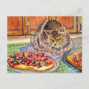 Kat en Pizza Briefkaart