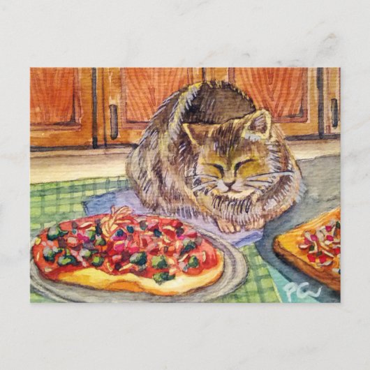 Kat en Pizza Briefkaart (Voorkant)