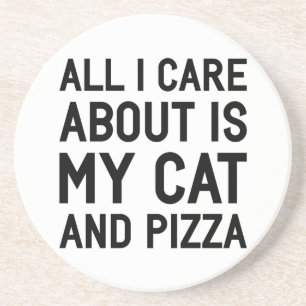 Kat en Pizza Zandsteen Onderzetter