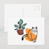 Kat en plant briefkaart (Voorkant / Achterkant)