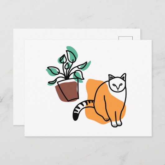 Kat en plant briefkaart (Voorkant / Achterkant)