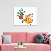 Kat en plant canvas afdruk (Insitu (Woonkamer))