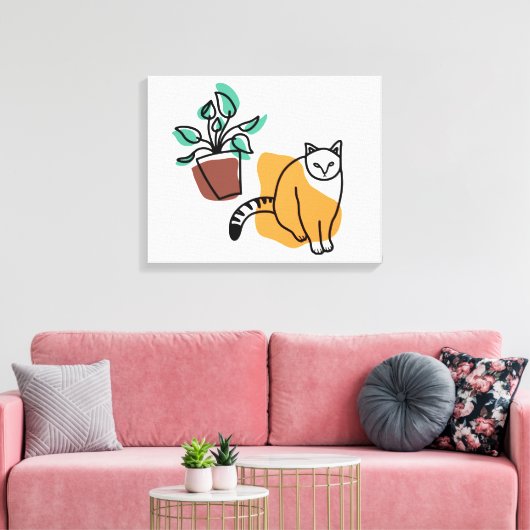 Kat en plant canvas afdruk (Insitu (Woonkamer))