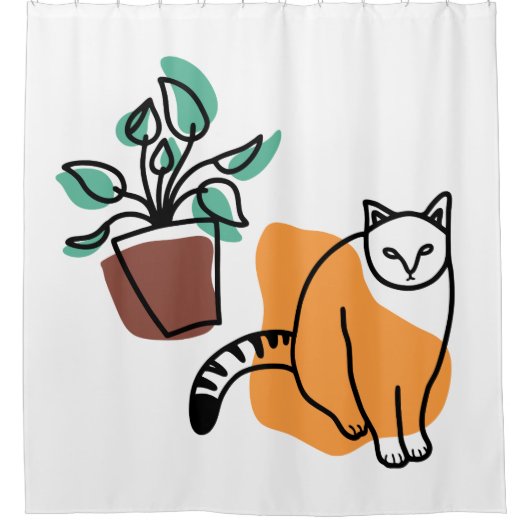Kat en plant douchegordijn (Voorkant)