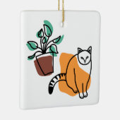 Kat en plant keramisch ornament (Rechts)