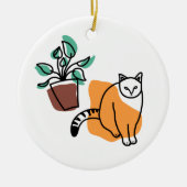 Kat en plant keramisch ornament (Voorkant)
