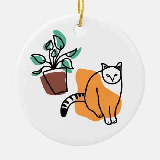 Kat en plant keramisch ornament (Voorkant)