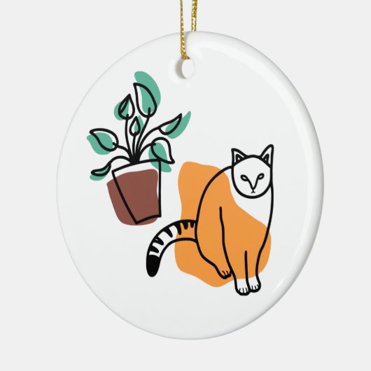 Kat en plant keramisch ornament (Links)