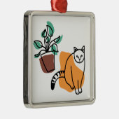Kat en plant metalen ornament (Rechts)