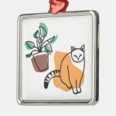 Kat en plant metalen ornament (Links)