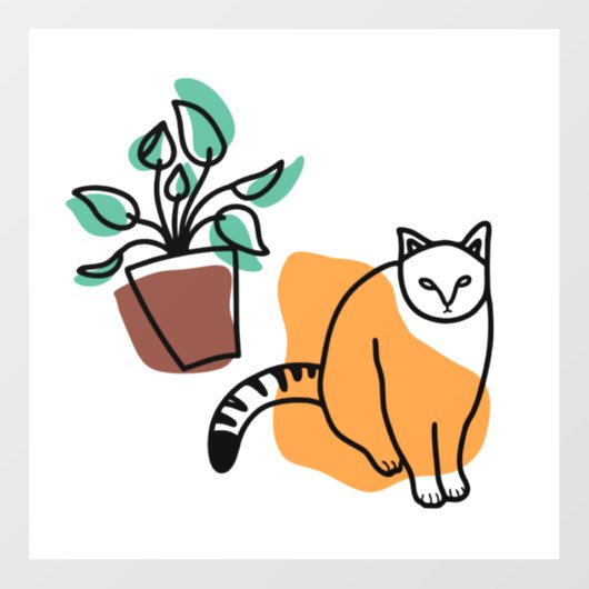 Kat en plant raamsticker (Vel)