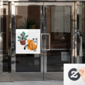 Kat en plant raamsticker (Kantoordeur)