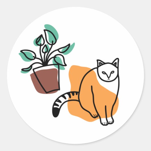 Kat en plant ronde sticker (Voorkant)