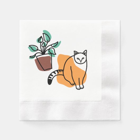 Kat en plant servet (Voorkant)