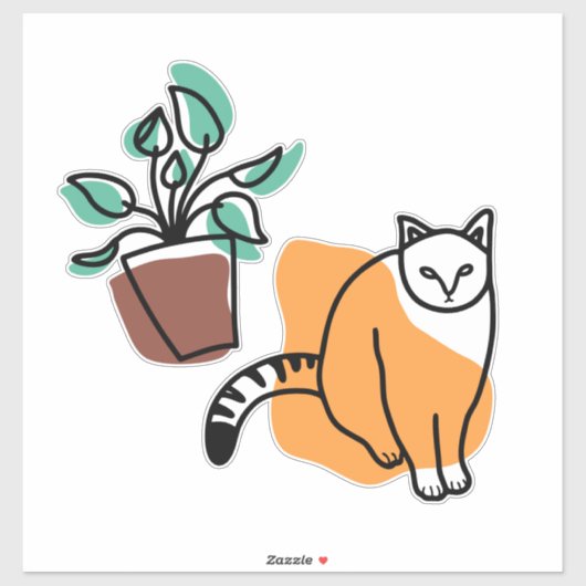 Kat en plant sticker (Vel)