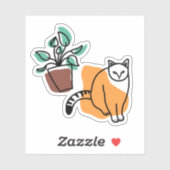Kat en plant sticker (Vel)