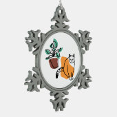 Kat en plant tin sneeuwvlok ornament (Links)