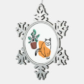 Kat en plant tin sneeuwvlok ornament (Rechts)