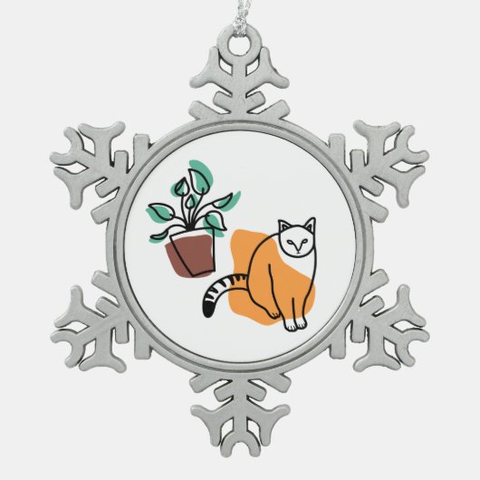 Kat en plant tin sneeuwvlok ornament (Voorkant)