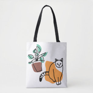 Kat en plant tote bag