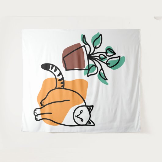 Kat en plant wandkleed (Voorkant (horizontaal))