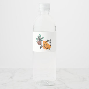 Kat en plant waterfles etiket