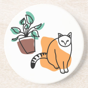 Kat en plant zandsteen onderzetter