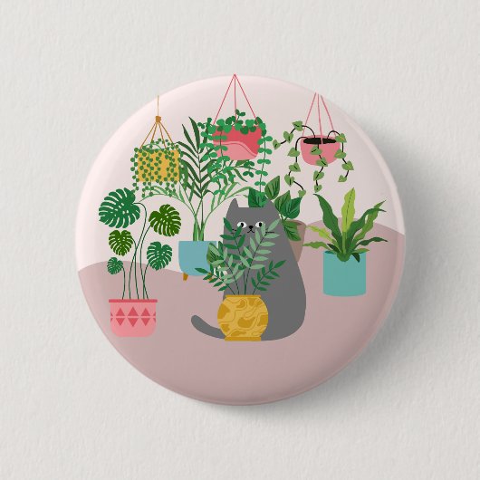 Kat en Planten Ronde Button 5,7 Cm (Voorkant)