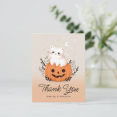 Kat en pompoen Baby shower dank u kaart (Staand voorkant)