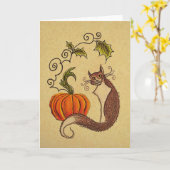 Kat en Pompoen Halloween Kaart (Gele Bloem)