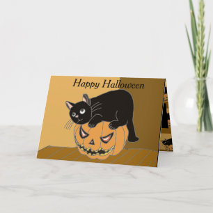 Kat en Pompoen Halloween Kaart