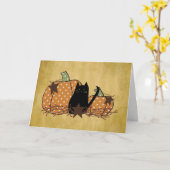 Kat en pompoenen Halloween Kaart (Gele Bloem)