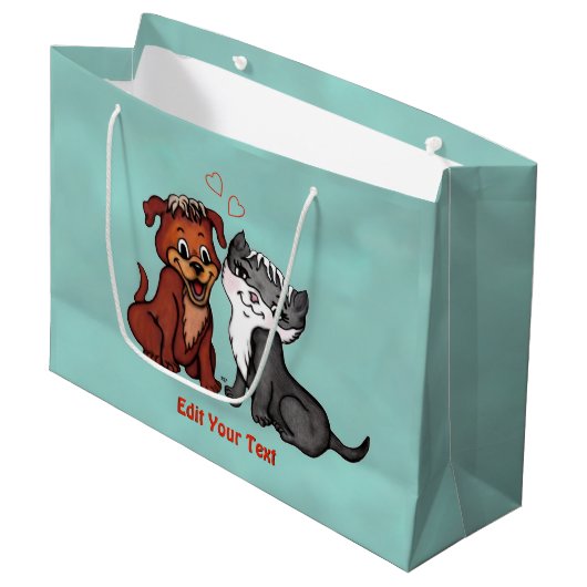 Kat en pop, Jouw tekst bewerken Groot Cadeauzakje (Voorkant Gekanteld)