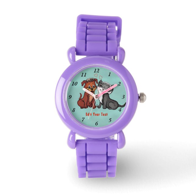 Kat en pop, Jouw tekst bewerken Horloge (Voorkant)