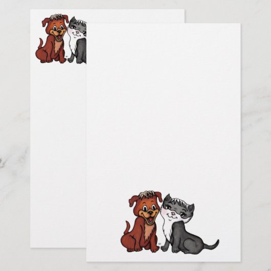 Kat en puppy briefpapier (Voorkant / Achterkant)