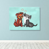 Kat en puppy canvas afdruk (Insitu (Houten vloer))