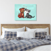 Kat en puppy canvas afdruk (Insitu (Slaapkamer))