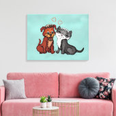 Kat en puppy canvas afdruk (Insitu (Woonkamer))